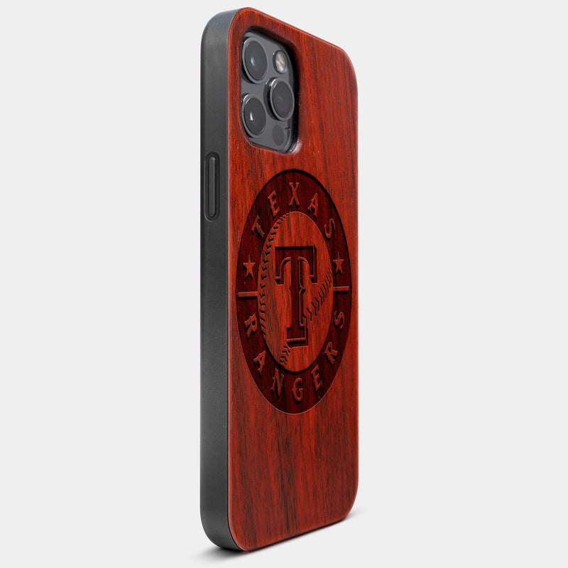 Best Wood Texas Rangers iPhone 13 Pro Case | Custom Texas Rangers Gift | Mahogany Wood Cover - Engraved In Nature
