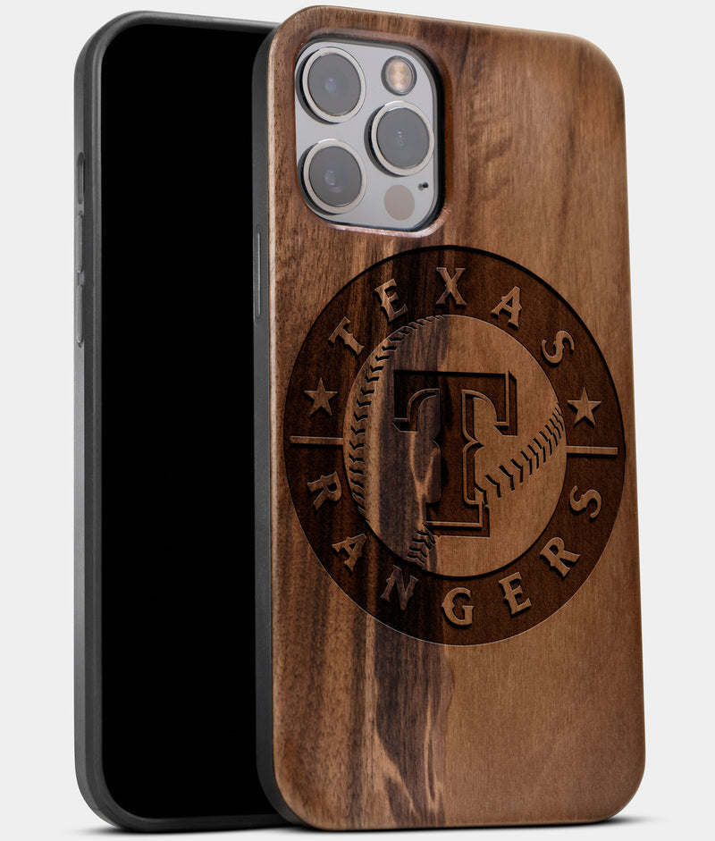 Best Wood Texas Rangers iPhone 13 Pro Case | Custom Texas Rangers Gift | Walnut Wood Cover - Engraved In Nature