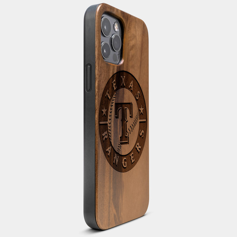 Best Wood Texas Rangers iPhone 13 Pro Max Case | Custom Texas Rangers Gift | Walnut Wood Cover - Engraved In Nature