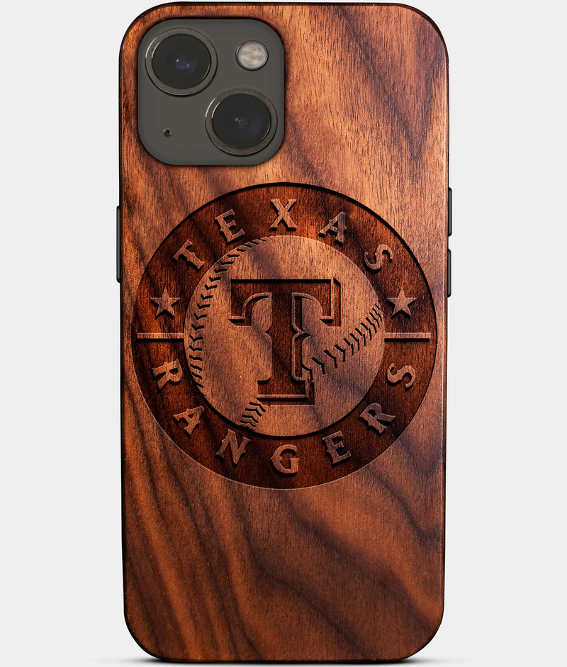 Eco-friendly Texas Rangers iPhone 14 Plus Case - Carved Wood Custom Texas Rangers Gift For Him - Monogrammed Personalized iPhone 14 Plus Cover By Engraved In Nature