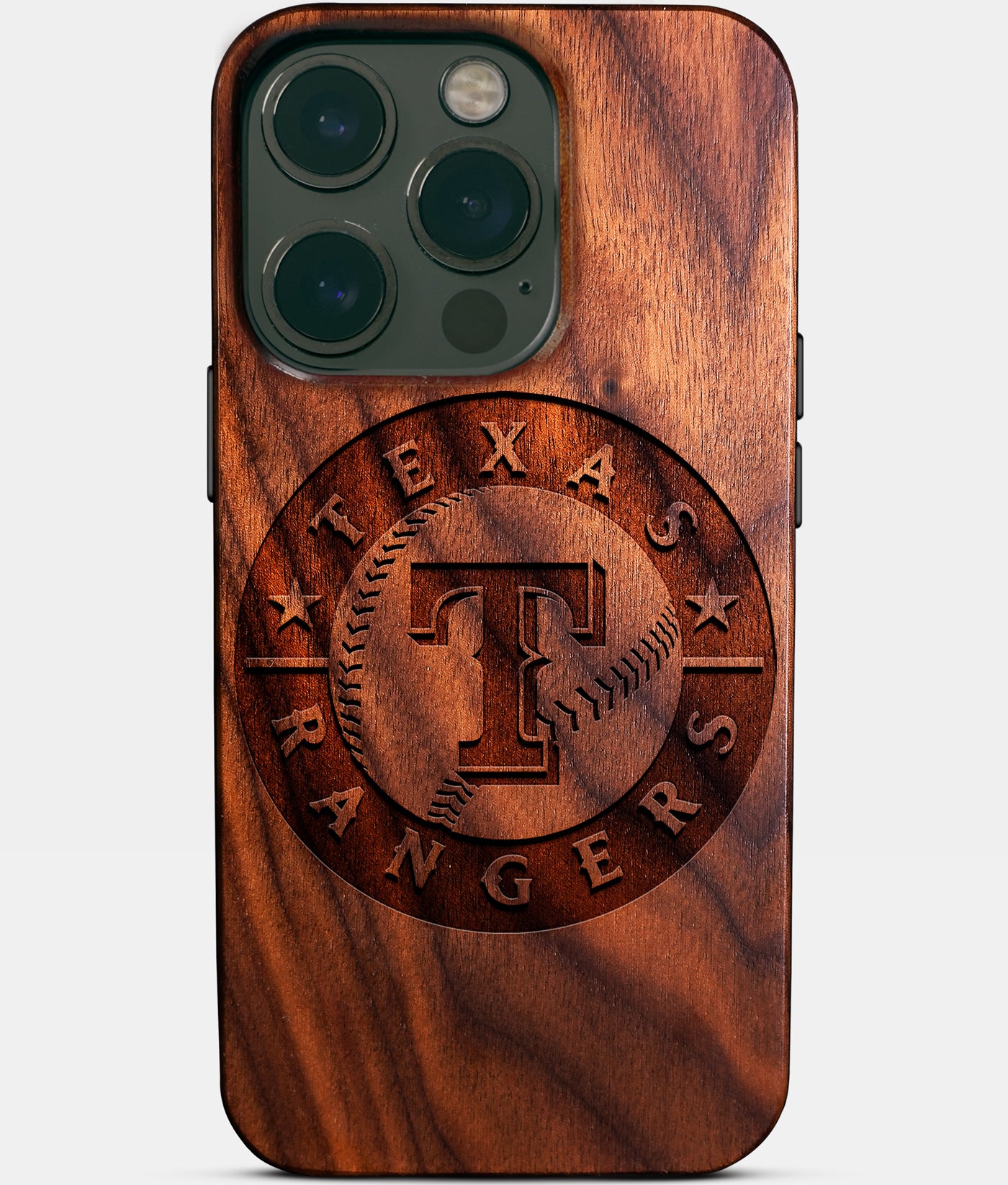 Eco-friendly Texas Rangers iPhone 14 Pro Case - Carved Wood Custom Texas Rangers Gift For Him - Monogrammed Personalized iPhone 14 Pro Cover By Engraved In Nature