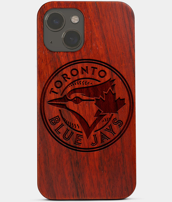 Carved Wood Toronto Blue Jays iPhone 13 Mini Case | Custom Toronto Blue Jays Gift, Birthday Gift | Personalized Mahogany Wood Cover, Gifts For Him, Monogrammed Gift For Fan | by Engraved In Nature