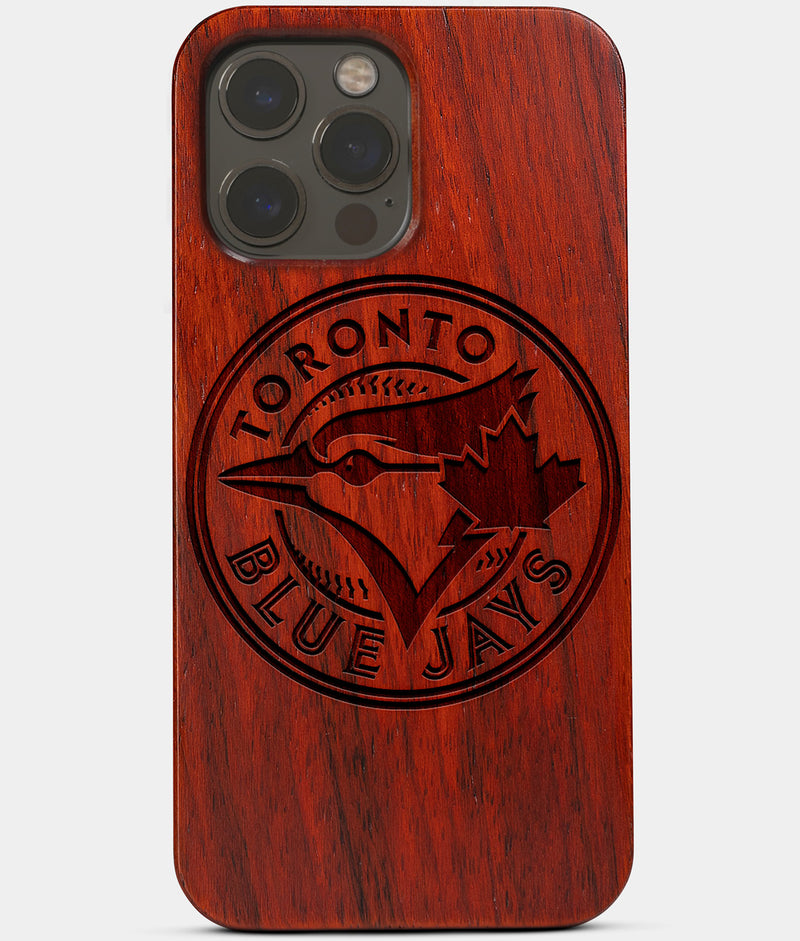 Carved Wood Toronto Blue Jays iPhone 13 Pro Max Case | Custom Toronto Blue Jays Gift, Birthday Gift | Personalized Mahogany Wood Cover, Gifts For Him, Monogrammed Gift For Fan | by Engraved In Nature