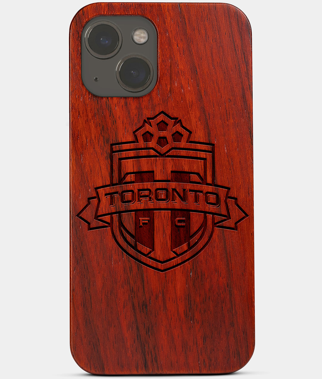 Carved Wood Toronto FC iPhone 13 Mini Case | Custom Toronto FC Gift, Birthday Gift | Personalized Mahogany Wood Cover, Gifts For Him, Monogrammed Gift For Fan | by Engraved In Nature