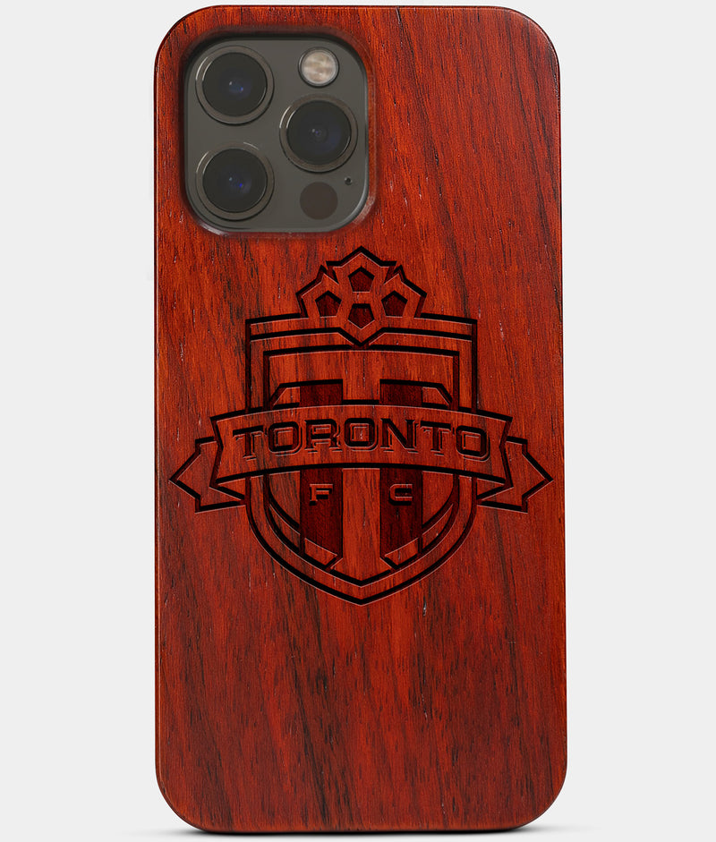 Carved Wood Toronto FC iPhone 13 Pro Case | Custom Toronto FC Gift, Birthday Gift | Personalized Mahogany Wood Cover, Gifts For Him, Monogrammed Gift For Fan | by Engraved In Nature
