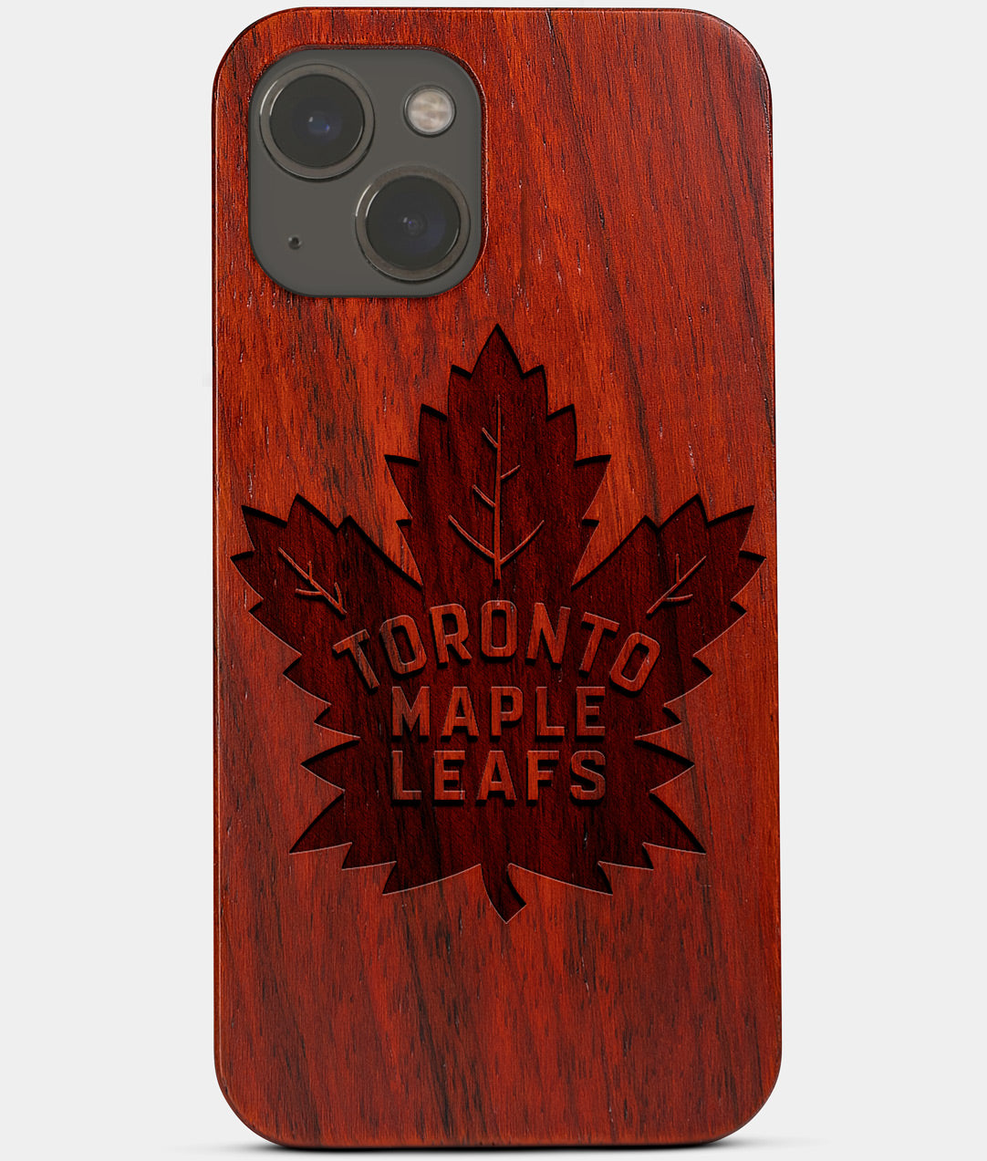 Carved Wood Toronto Maple Leafs iPhone 13 Case | Custom Toronto Maple Leafs Gift, Birthday Gift | Personalized Mahogany Wood Cover, Gifts For Him, Monogrammed Gift For Fan | by Engraved In Nature