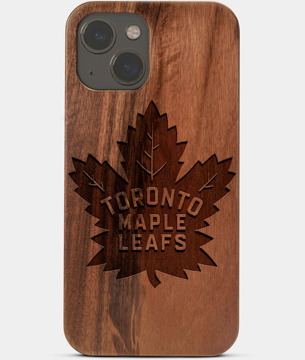 Carved Wood Toronto Maple Leafs iPhone 13 Case | Custom Toronto Maple Leafs Gift, Birthday Gift | Personalized Mahogany Wood Cover, Gifts For Him, Monogrammed Gift For Fan | by Engraved In Nature