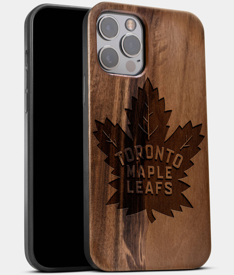 Best Wood Toronto Maple Leafs iPhone 13 Pro Max Case | Custom Toronto Maple Leafs Gift | Walnut Wood Cover - Engraved In Nature