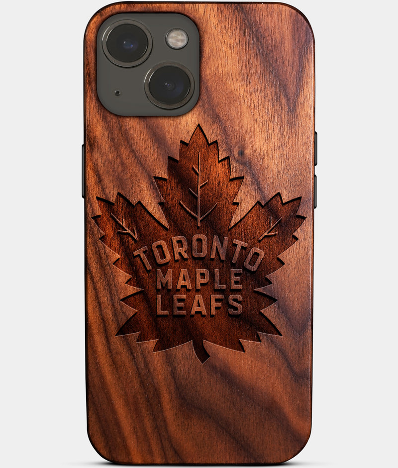 Eco-friendly Toronto Maple Leafs iPhone 14 Plus Case - Carved Wood Custom Toronto Maple Leafs Gift For Him - Monogrammed Personalized iPhone 14 Plus Cover By Engraved In Nature