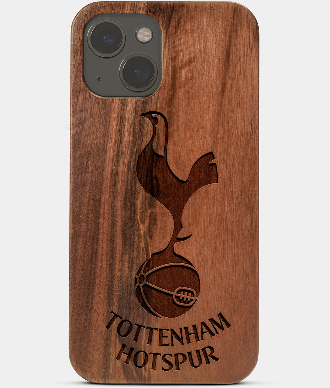 Carved Wood Tottenham Hotspur F.C. iPhone 13 Mini Case | Custom Tottenham Hotspur F.C. Gift, Birthday Gift | Personalized Mahogany Wood Cover, Gifts For Him, Monogrammed Gift For Fan | by Engraved In Nature