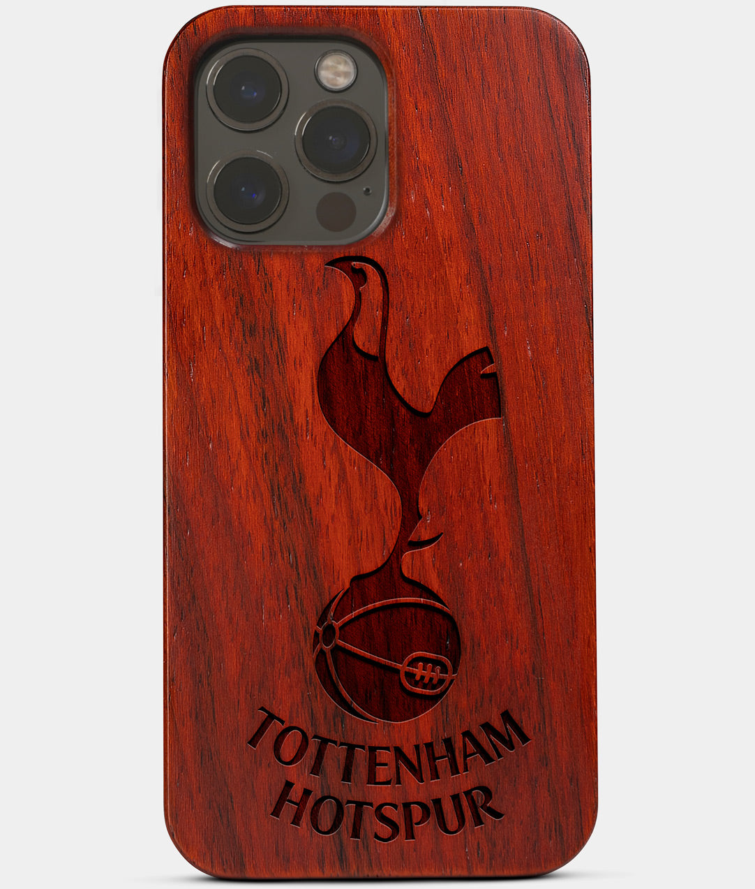 Carved Wood Tottenham Hotspur F.C. iPhone 13 Pro Max Case | Custom Tottenham Hotspur F.C. Gift, Birthday Gift | Personalized Mahogany Wood Cover, Gifts For Him, Monogrammed Gift For Fan | by Engraved In Nature