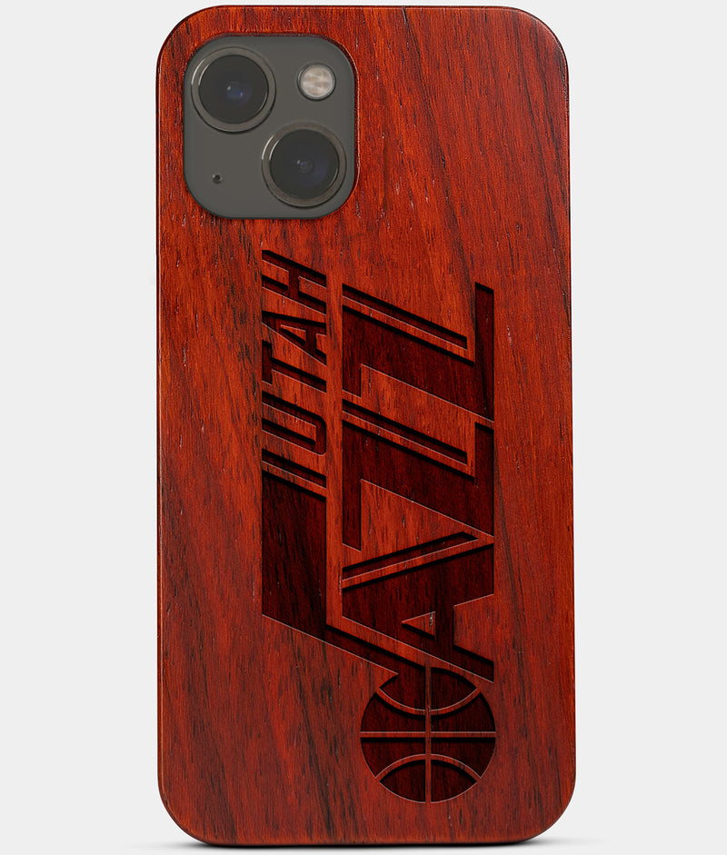 Carved Wood Utah Jazz iPhone 13 Case | Custom Utah Jazz Gift, Birthday Gift | Personalized Mahogany Wood Cover, Gifts For Him, Monogrammed Gift For Fan | by Engraved In Nature