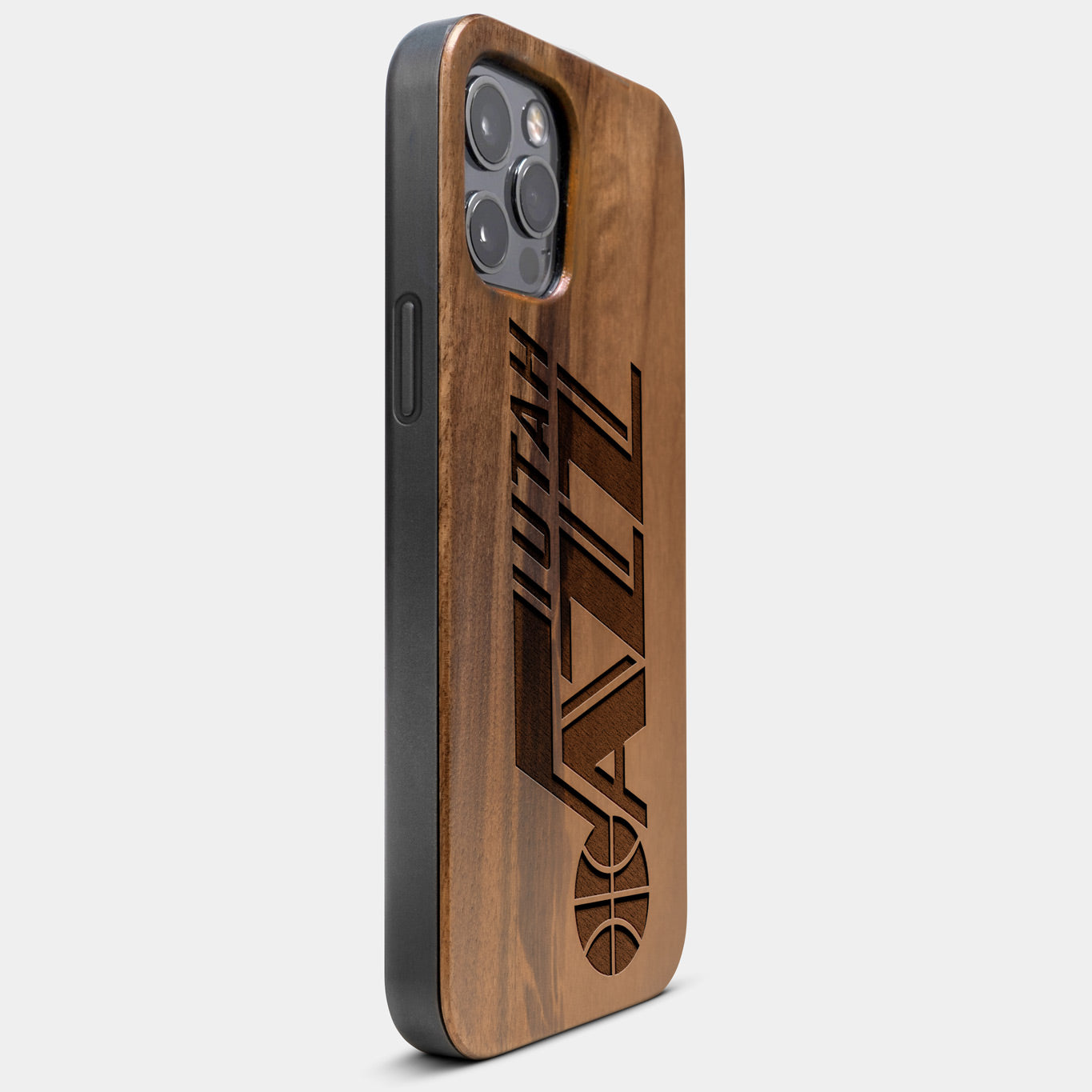 Best Wood Utah Jazz iPhone 13 Pro Case | Custom Utah Jazz Gift | Walnut Wood Cover - Engraved In Nature