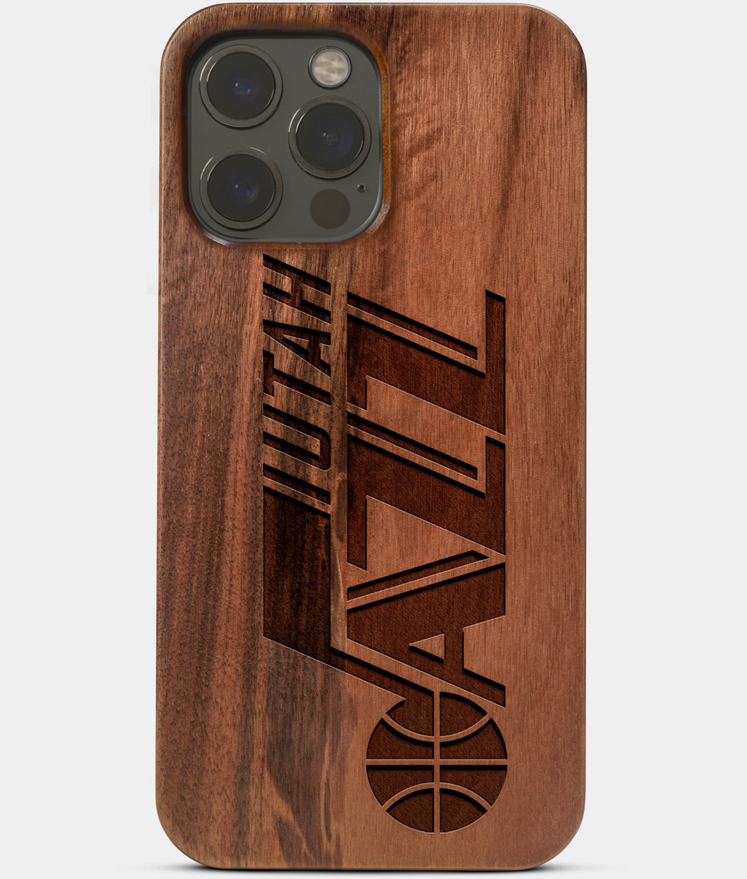 Carved Wood Utah Jazz iPhone 13 Pro Case | Custom Utah Jazz Gift, Birthday Gift | Personalized Mahogany Wood Cover, Gifts For Him, Monogrammed Gift For Fan | by Engraved In Nature