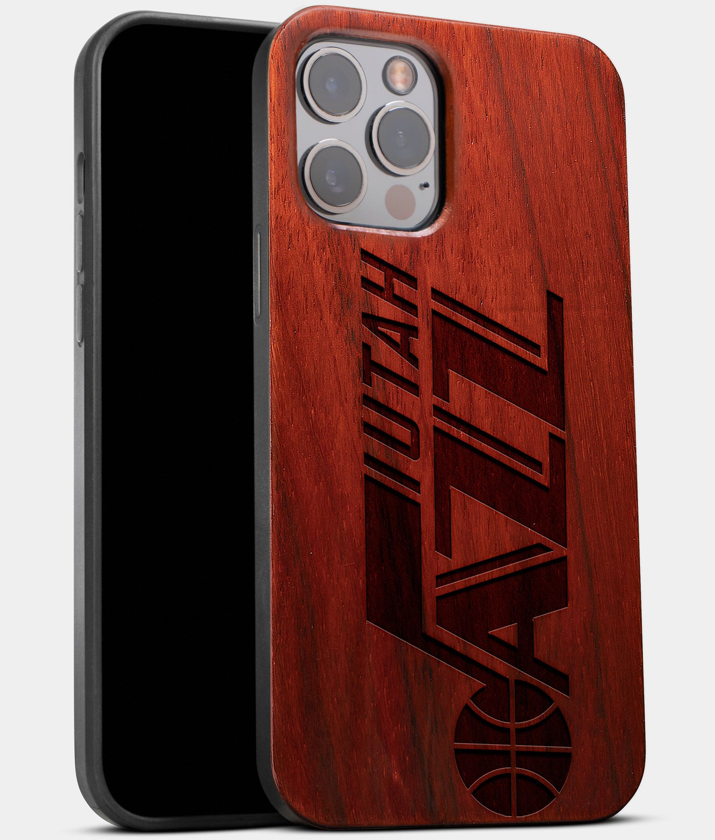 Best Wood Utah Jazz iPhone 13 Pro Max Case | Custom Utah Jazz Gift | Mahogany Wood Cover - Engraved In Nature