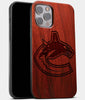 Best Wood Vancouver Canucks iPhone 13 Pro Case | Custom Vancouver Canucks Gift | Mahogany Wood Cover - Engraved In Nature