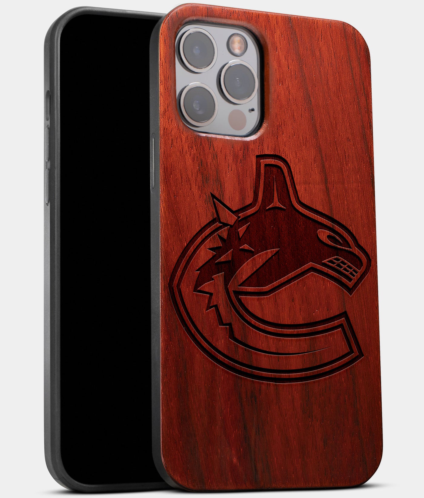 Best Wood Vancouver Canucks iPhone 13 Pro Max Case | Custom Vancouver Canucks Gift | Mahogany Wood Cover - Engraved In Nature