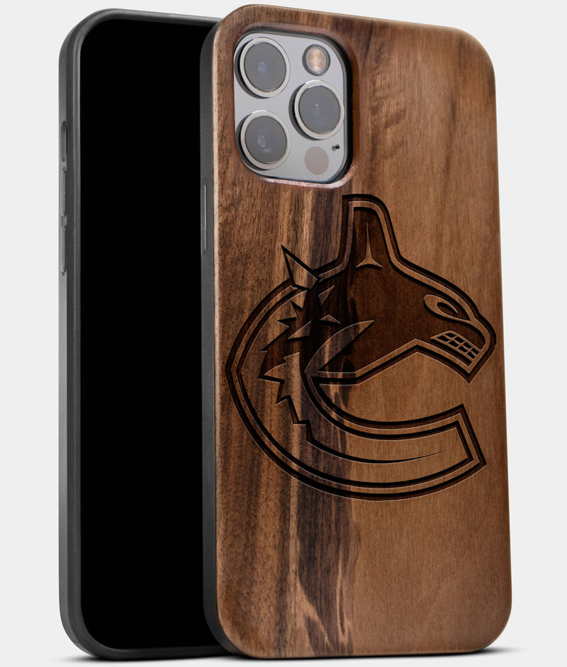 Best Wood Vancouver Canucks iPhone 13 Pro Max Case | Custom Vancouver Canucks Gift | Walnut Wood Cover - Engraved In Nature