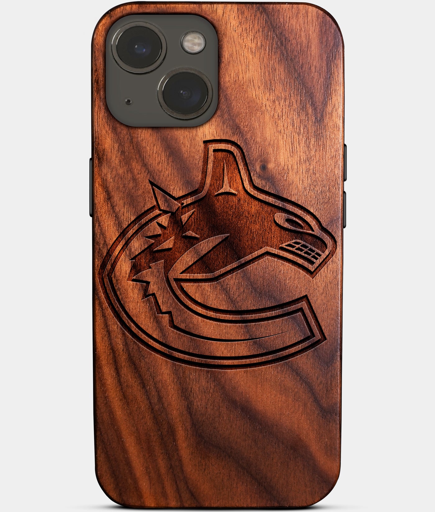 Eco-friendly Vancouver Canucks iPhone 14 Plus Case - Carved Wood Custom Vancouver Canucks Gift For Him - Monogrammed Personalized iPhone 14 Plus Cover By Engraved In Nature