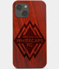 Carved Wood Vancouver Whitecaps FC iPhone 13 Mini Case | Custom Vancouver Whitecaps FC Gift, Birthday Gift | Personalized Mahogany Wood Cover, Gifts For Him, Monogrammed Gift For Fan | by Engraved In Nature