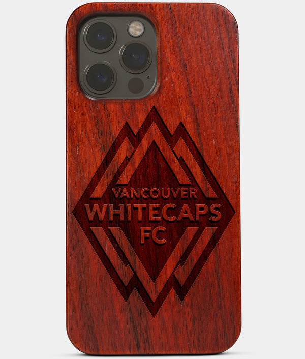 Carved Wood Vancouver Whitecaps FC iPhone 13 Pro Case | Custom Vancouver Whitecaps FC Gift, Birthday Gift | Personalized Mahogany Wood Cover, Gifts For Him, Monogrammed Gift For Fan | by Engraved In Nature