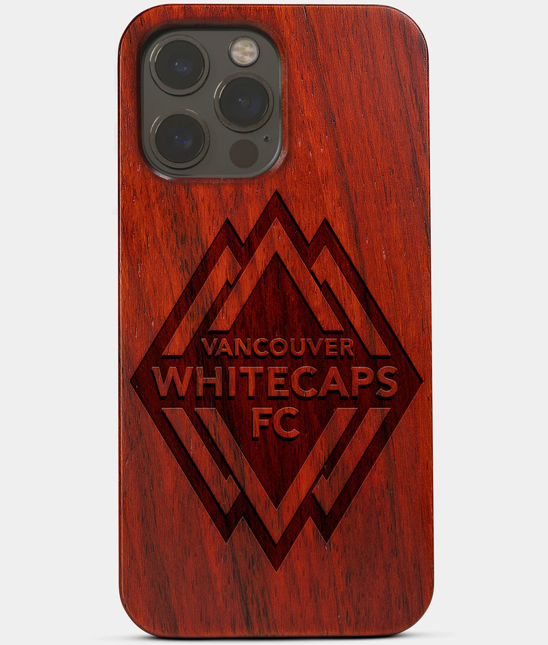 Carved Wood Vancouver Whitecaps FC iPhone 13 Pro Max Case | Custom Vancouver Whitecaps FC Gift, Birthday Gift | Personalized Mahogany Wood Cover, Gifts For Him, Monogrammed Gift For Fan | by Engraved In Nature