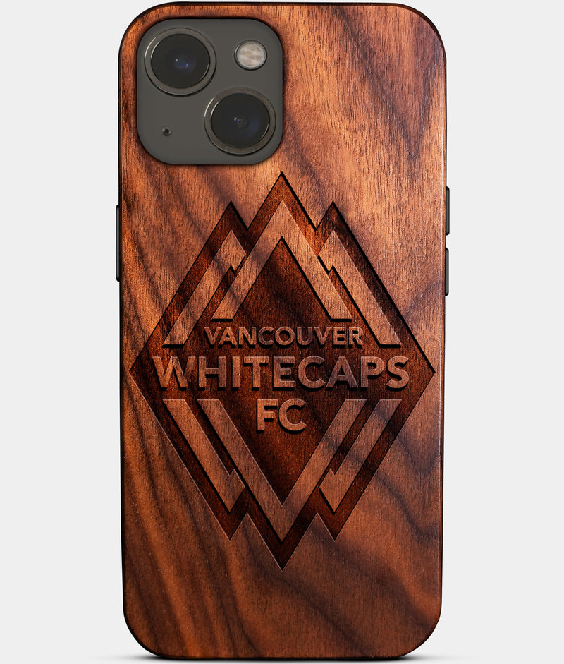 Eco-friendly Vancouver Whitecaps FC iPhone 14 Plus Case - Carved Wood Custom Vancouver Whitecaps FC Gift For Him - Monogrammed Personalized iPhone 14 Plus Cover By Engraved In Nature