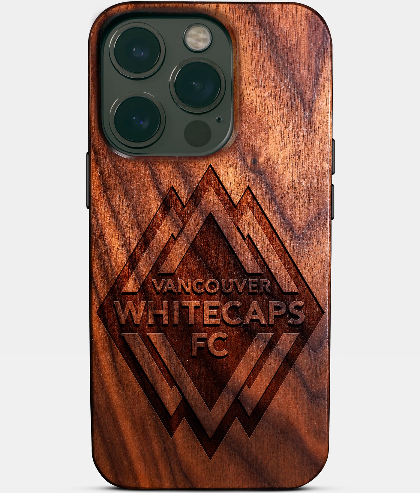 Eco-friendly Vancouver Whitecaps FC iPhone 14 Pro Case - Carved Wood Custom Vancouver Whitecaps FC Gift For Him - Monogrammed Personalized iPhone 14 Pro Cover By Engraved In Nature