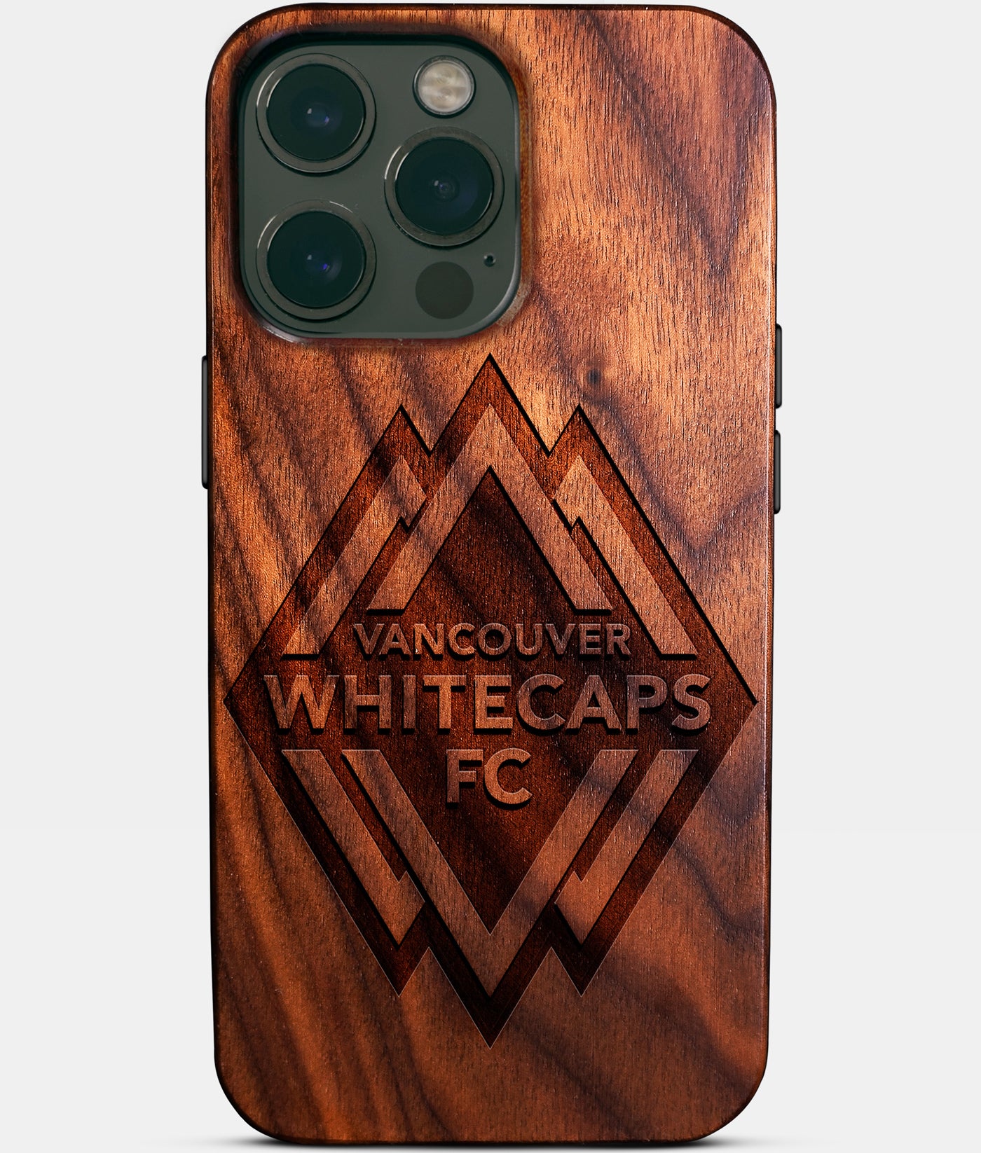 Eco-friendly Vancouver Whitecaps FC iPhone 14 Pro Max Case - Carved Wood Custom Vancouver Whitecaps FC Gift For Him - Monogrammed Personalized iPhone 14 Pro Max Cover By Engraved In Nature