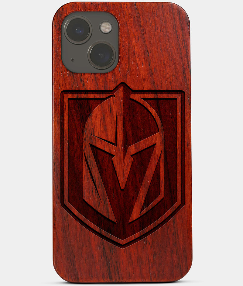 Carved Wood Vegas Golden Knights iPhone 13 Case | Custom Vegas Golden Knights Gift, Birthday Gift | Personalized Mahogany Wood Cover, Gifts For Him, Monogrammed Gift For Fan | by Engraved In Nature