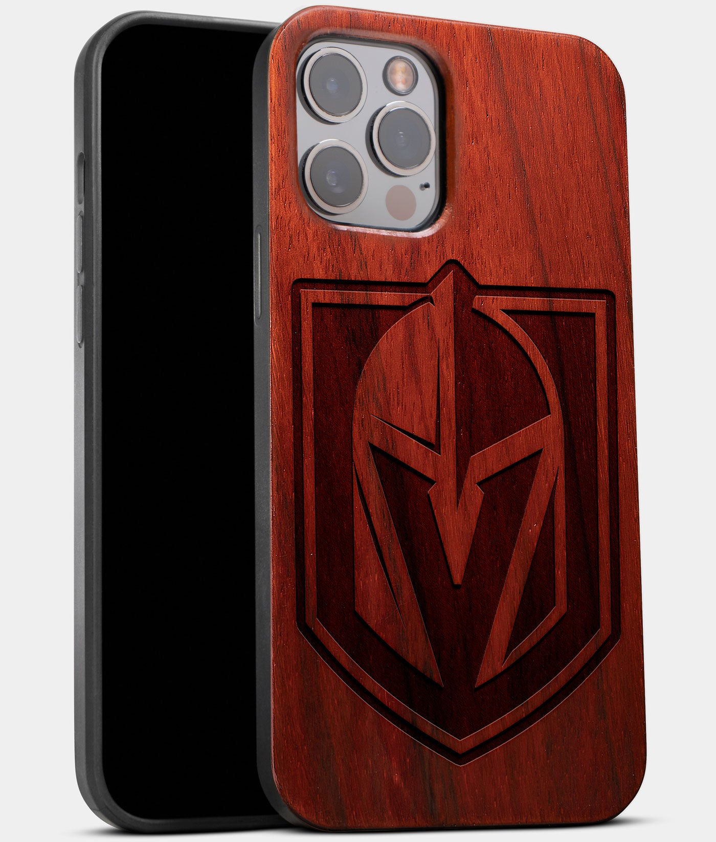 Best Wood Vegas Golden Knights iPhone 13 Pro Case | Custom Vegas Golden Knights Gift | Mahogany Wood Cover - Engraved In Nature