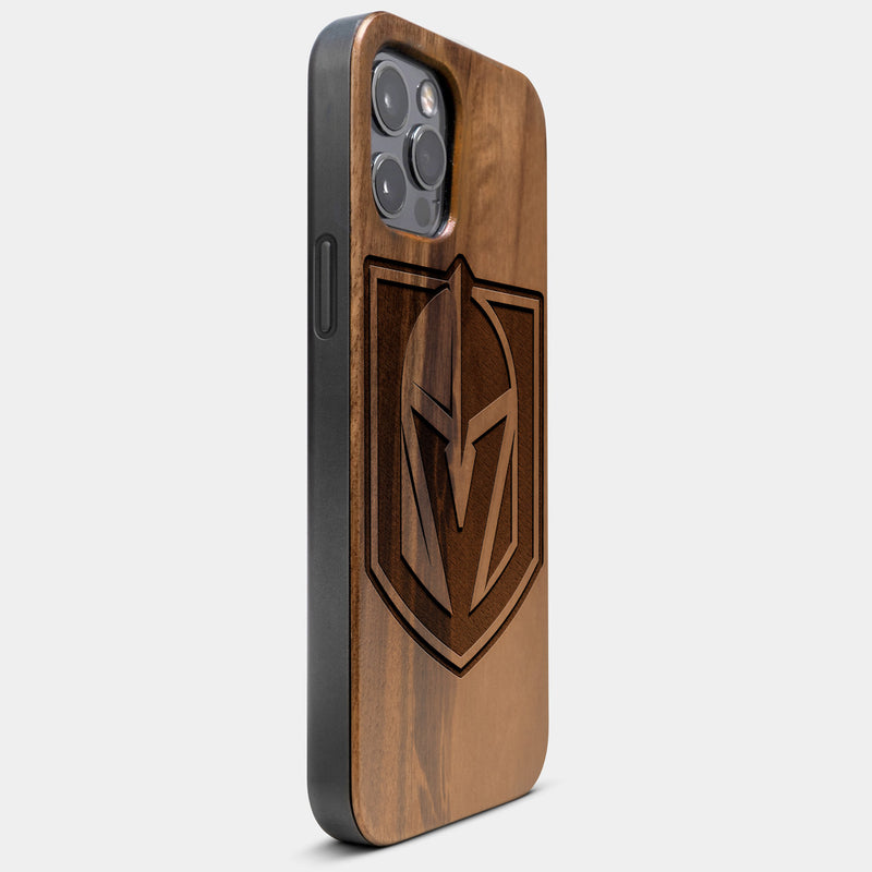 Best Wood Vegas Golden Knights iPhone 13 Pro Case | Custom Vegas Golden Knights Gift | Walnut Wood Cover - Engraved In Nature