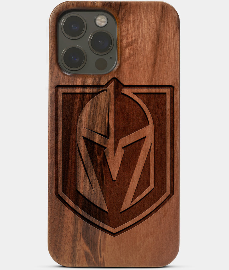 Carved Wood Vegas Golden Knights iPhone 13 Pro Case | Custom Vegas Golden Knights Gift, Birthday Gift | Personalized Mahogany Wood Cover, Gifts For Him, Monogrammed Gift For Fan | by Engraved In Nature