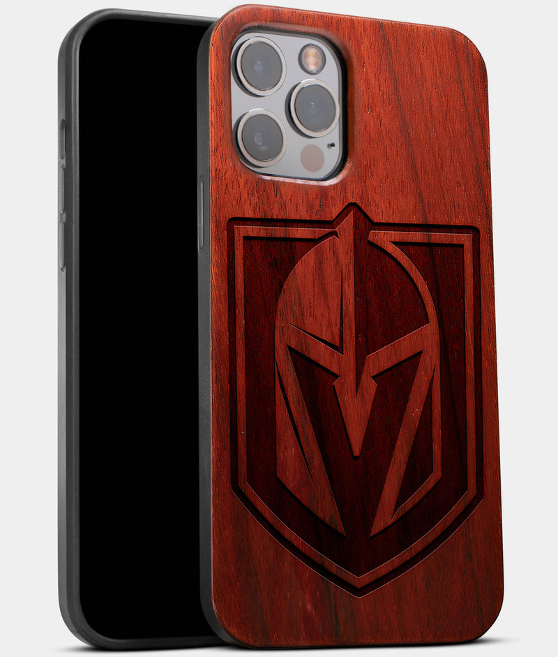 Best Wood Vegas Golden Knights iPhone 13 Pro Max Case | Custom Vegas Golden Knights Gift | Mahogany Wood Cover - Engraved In Nature