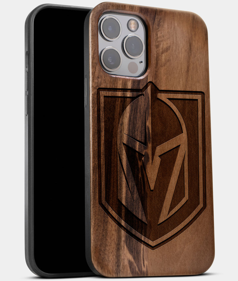 Best Wood Vegas Golden Knights iPhone 13 Pro Max Case | Custom Vegas Golden Knights Gift | Walnut Wood Cover - Engraved In Nature