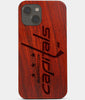 Carved Wood Washington Capitals iPhone 13 Case | Custom Washington Capitals Gift, Birthday Gift | Personalized Mahogany Wood Cover, Gifts For Him, Monogrammed Gift For Fan | by Engraved In Nature
