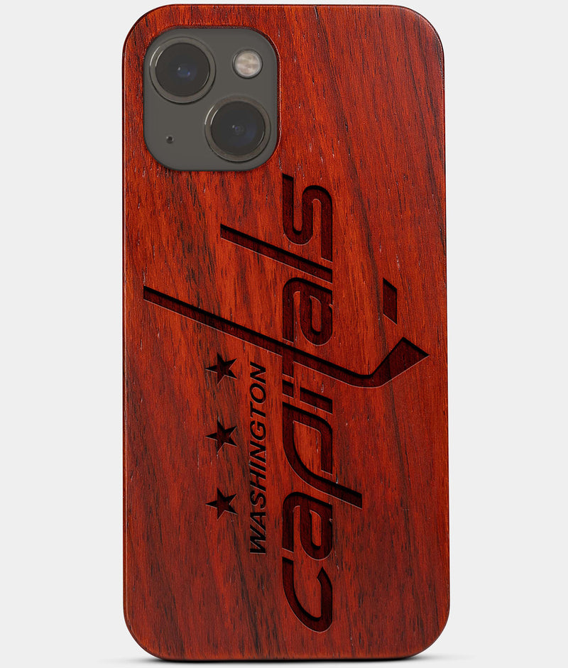 Carved Wood Washington Capitals iPhone 13 Mini Case | Custom Washington Capitals Gift, Birthday Gift | Personalized Mahogany Wood Cover, Gifts For Him, Monogrammed Gift For Fan | by Engraved In Nature