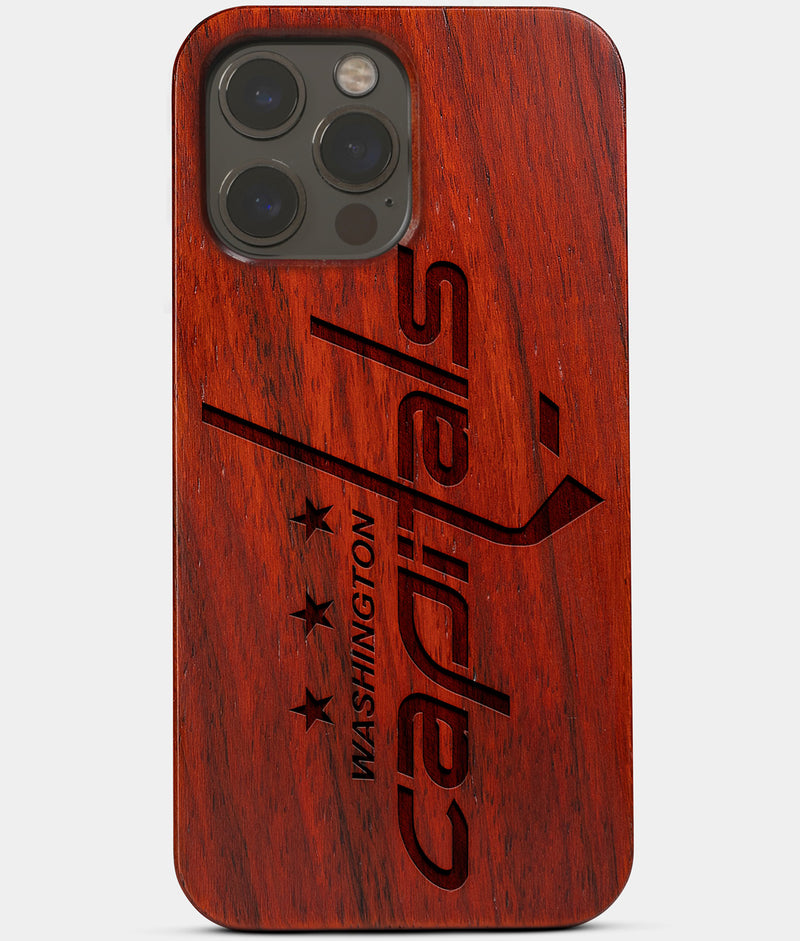 Carved Wood Washington Capitals iPhone 13 Pro Case | Custom Washington Capitals Gift, Birthday Gift | Personalized Mahogany Wood Cover, Gifts For Him, Monogrammed Gift For Fan | by Engraved In Nature