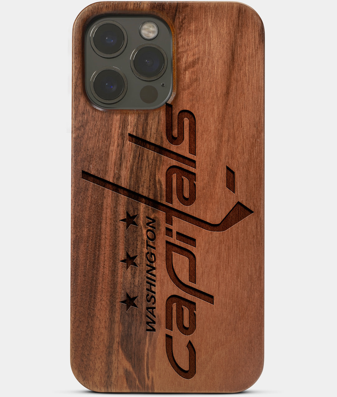 Carved Wood Washington Capitals iPhone 13 Pro Max Case | Custom Washington Capitals Gift, Birthday Gift | Personalized Mahogany Wood Cover, Gifts For Him, Monogrammed Gift For Fan | by Engraved In Nature
