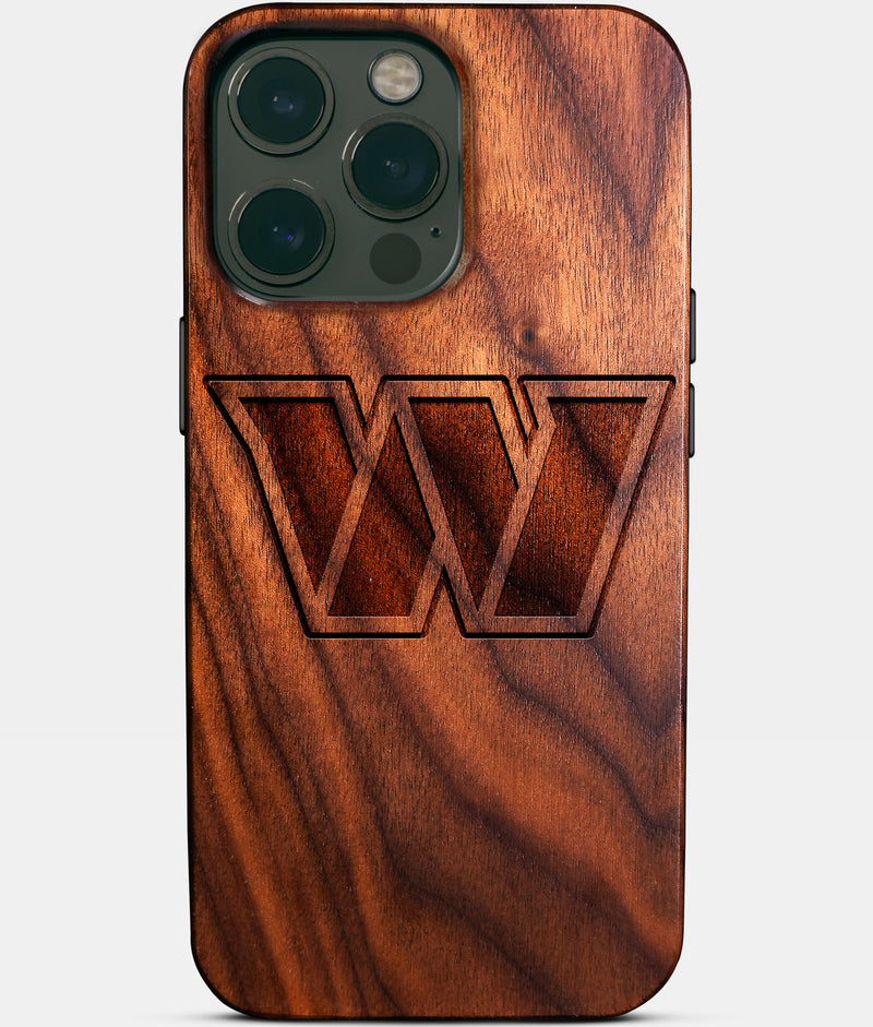Eco-friendly Washington Commanders iPhone 14 Pro Max Case - Carved Wood Custom Washington Commanders Gift For Him - Monogrammed Personalized iPhone 14 Pro Max Cover By Engraved In Nature