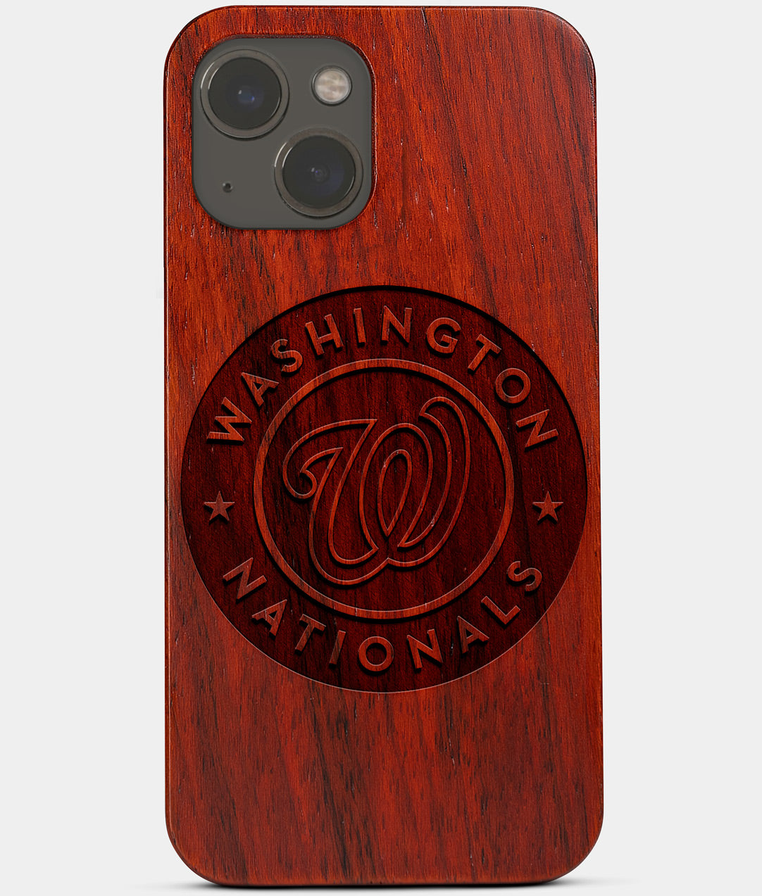 Carved Wood Washington Nationals iPhone 13 Mini Case | Custom Washington Nationals Gift, Birthday Gift | Personalized Mahogany Wood Cover, Gifts For Him, Monogrammed Gift For Fan | by Engraved In Nature