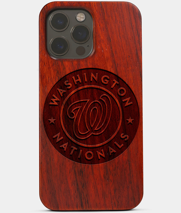 Carved Wood Washington Nationals iPhone 13 Pro Case | Custom Washington Nationals Gift, Birthday Gift | Personalized Mahogany Wood Cover, Gifts For Him, Monogrammed Gift For Fan | by Engraved In Nature