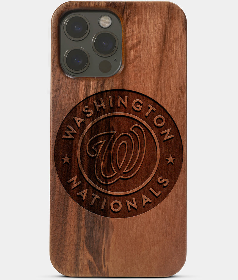Carved Wood Washington Nationals iPhone 13 Pro Case | Custom Washington Nationals Gift, Birthday Gift | Personalized Mahogany Wood Cover, Gifts For Him, Monogrammed Gift For Fan | by Engraved In Nature