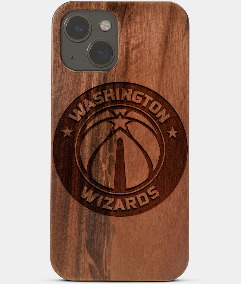 Carved Wood Washington Wizards iPhone 13 Mini Case | Custom Washington Wizards Gift, Birthday Gift | Personalized Mahogany Wood Cover, Gifts For Him, Monogrammed Gift For Fan | by Engraved In Nature