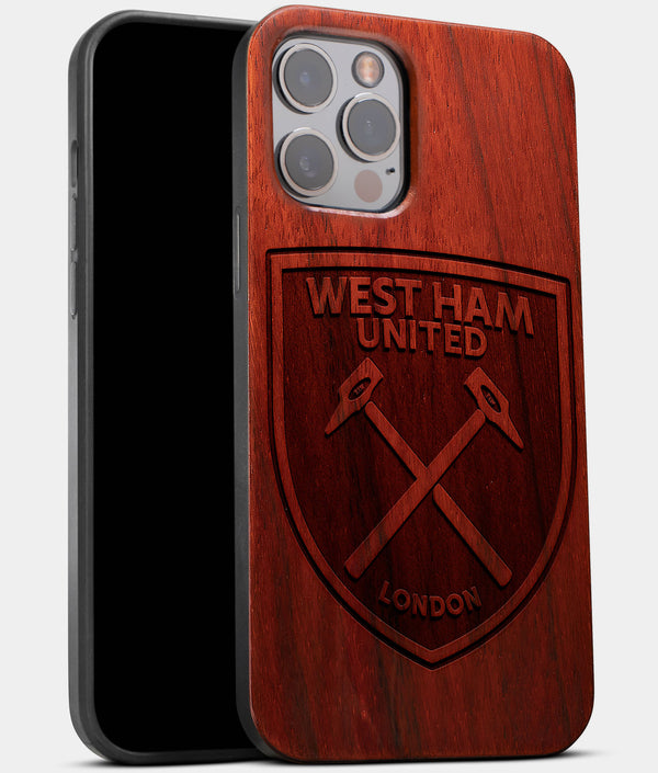 Best Wood West Ham United F.C. iPhone 13 Pro Case | Custom West Ham United F.C. Gift | Mahogany Wood Cover - Engraved In Nature