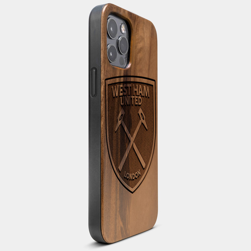 Best Wood West Ham United F.C. iPhone 13 Pro Case | Custom West Ham United F.C. Gift | Walnut Wood Cover - Engraved In Nature