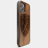 Best Wood West Ham United F.C. iPhone 13 Pro Case | Custom West Ham United F.C. Gift | Walnut Wood Cover - Engraved In Nature