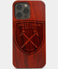 Carved Wood West Ham United F.C. iPhone 13 Pro Max Case | Custom West Ham United F.C. Gift, Birthday Gift | Personalized Mahogany Wood Cover, Gifts For Him, Monogrammed Gift For Fan | by Engraved In Nature