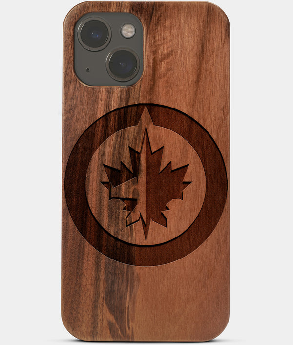 Carved Wood Winnipeg Jets iPhone 13 Case | Custom Winnipeg Jets Gift, Birthday Gift | Personalized Mahogany Wood Cover, Gifts For Him, Monogrammed Gift For Fan | by Engraved In Nature