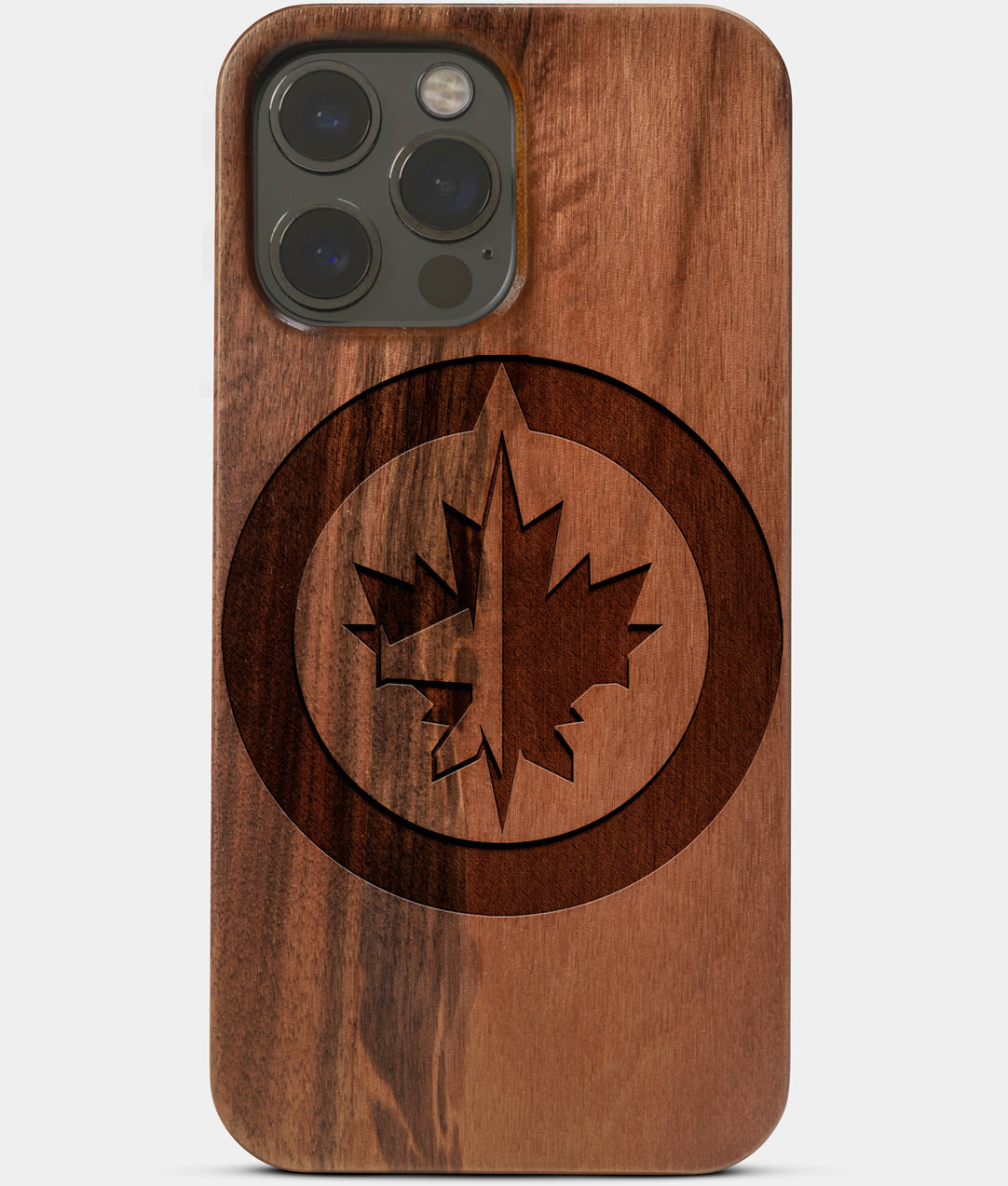 Carved Wood Winnipeg Jets iPhone 13 Pro Case | Custom Winnipeg Jets Gift, Birthday Gift | Personalized Mahogany Wood Cover, Gifts For Him, Monogrammed Gift For Fan | by Engraved In Nature